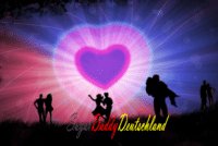 Schönes Bild der Liebe mit Herz und Silhouetten von Menschen