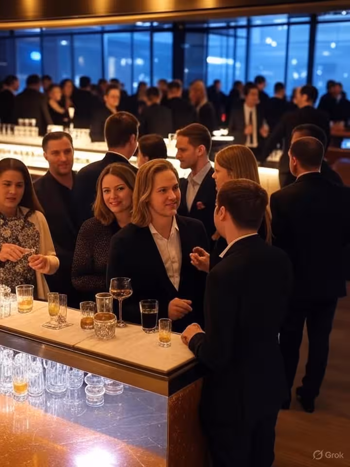 Berlin nightlife scene showing upscale bar or lounge, sophisticated interior design, ambient mood li